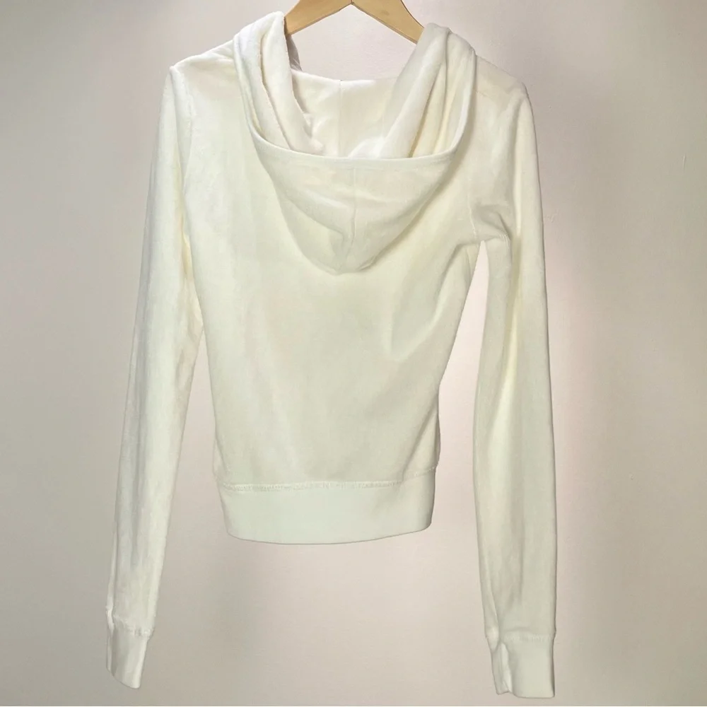 Juicy Couture White Velour Zip Hoodie S Made in USA Y2K Fitted - Picture 2 of 4
